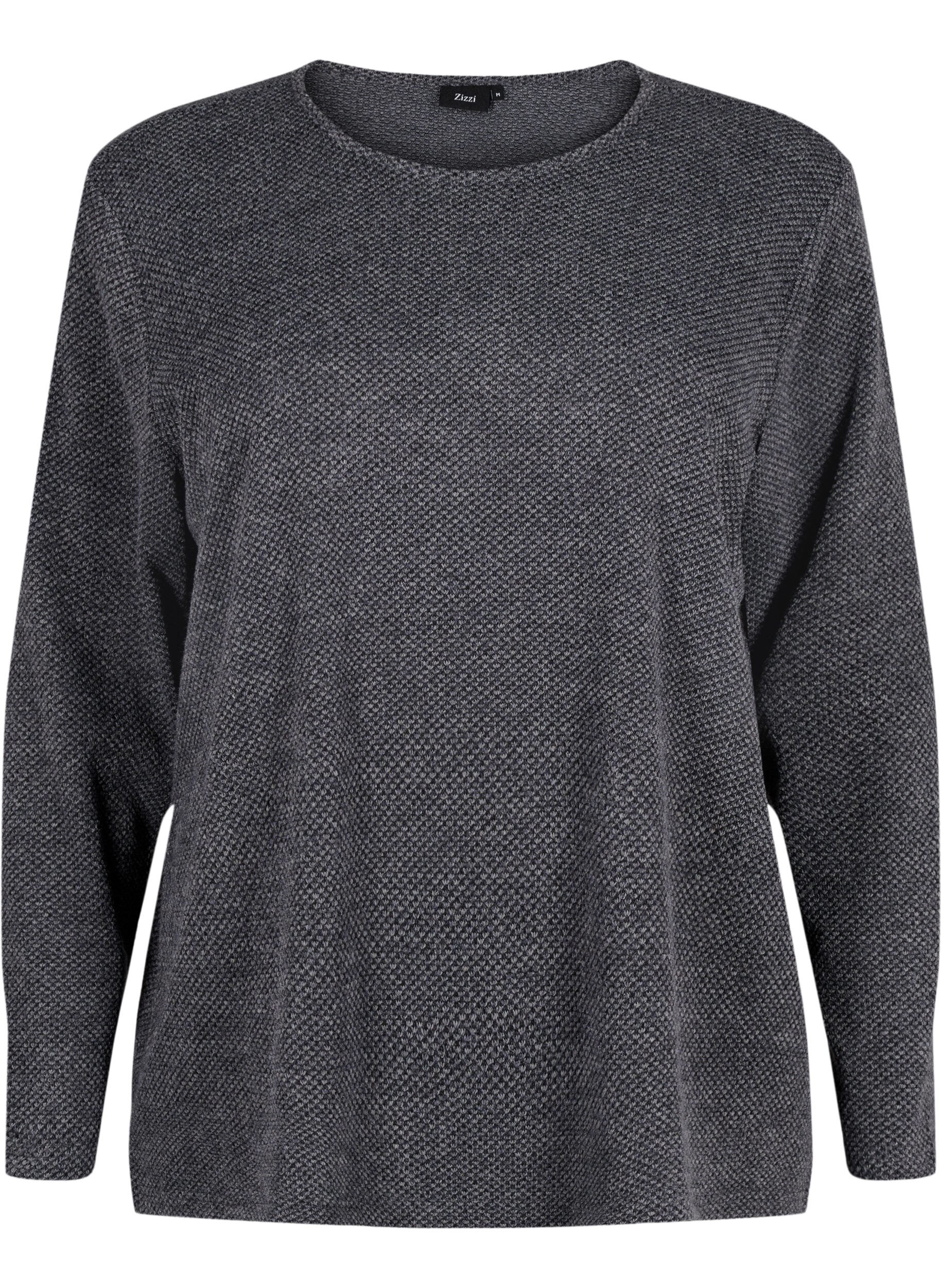 Zizzi Melange Bluse mit rund um den Neck und langen &Auml;rmel, Dark Grey, Packshot image number 0