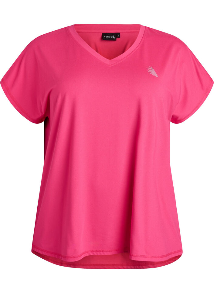 Kurzarm Trainingsshirt mit V-Ausschnitt, Pink, Packshot image number 0