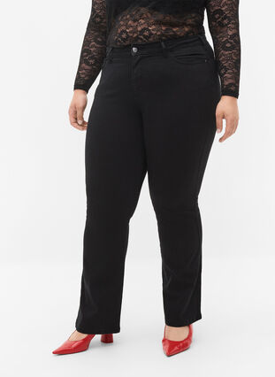 Ellen Bootcut-Jeans mit hoher Taille, Black, Model image number 3