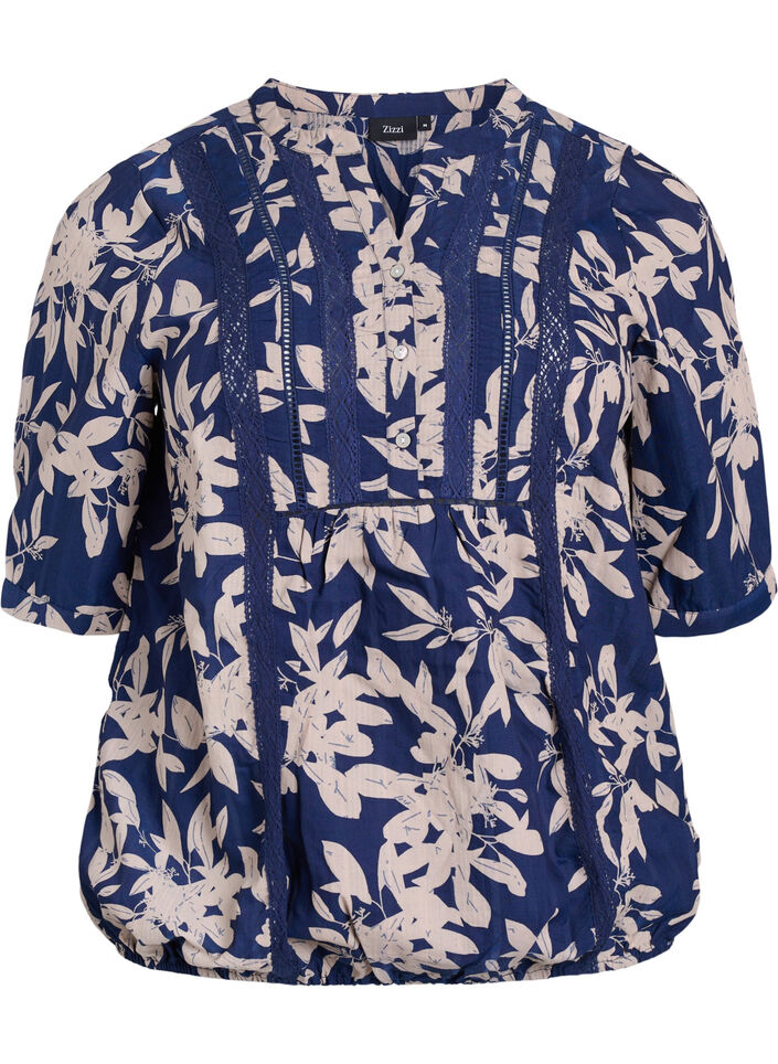Bluse mit Print und 1/2-&Auml;rmeln, Blau, Packshot image number 0