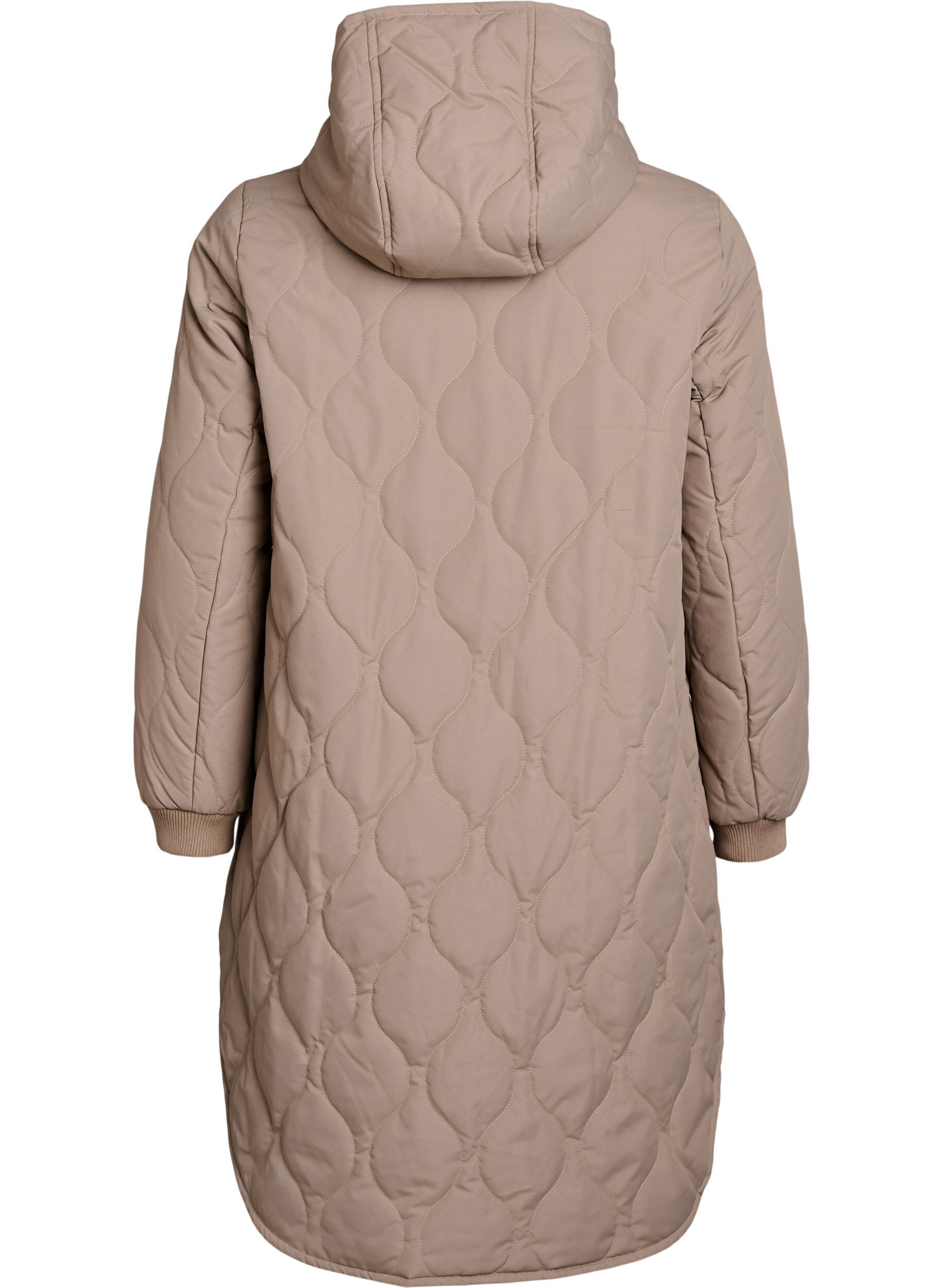 ZizziMittellange Steppjacke mit Kapuze, Braun, Packshot image number 1