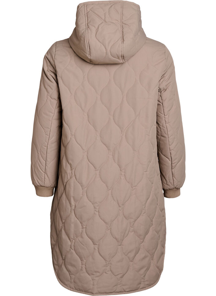 Mittellange Steppjacke mit Kapuze, Braun, Packshot