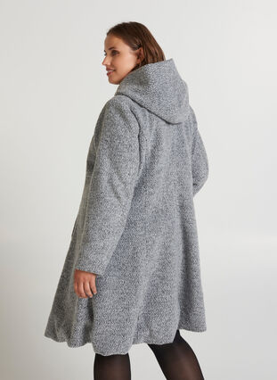 Lange Jacke mit Kapuze und Wolle, Light Grey Melange, Model image number 1