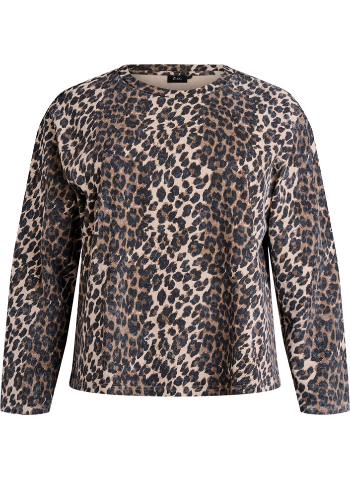 Sweatshirt mit Leopardenmuster in verwaschener Optik, Braun, Packshot image number 0