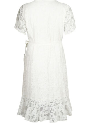 Wickelkleid mit Spitze und kurzen Ärmeln, Bright White, Packshot image number 1