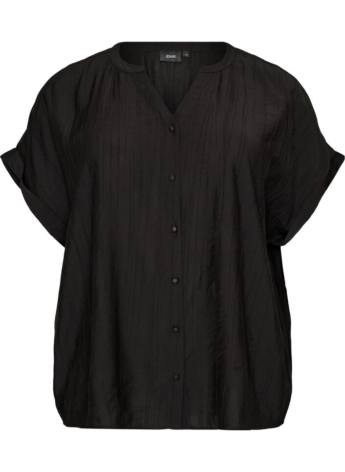 Bluse aus Viskose mit Kn&ouml;pfen und Struktur, Schwarz, Packshot image number 0