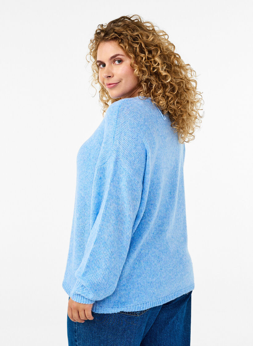 Langärmliger Strickpullover mit Wollanteil und Rundhalsausschnitt, Della R. Blue Mel., Model image number 1