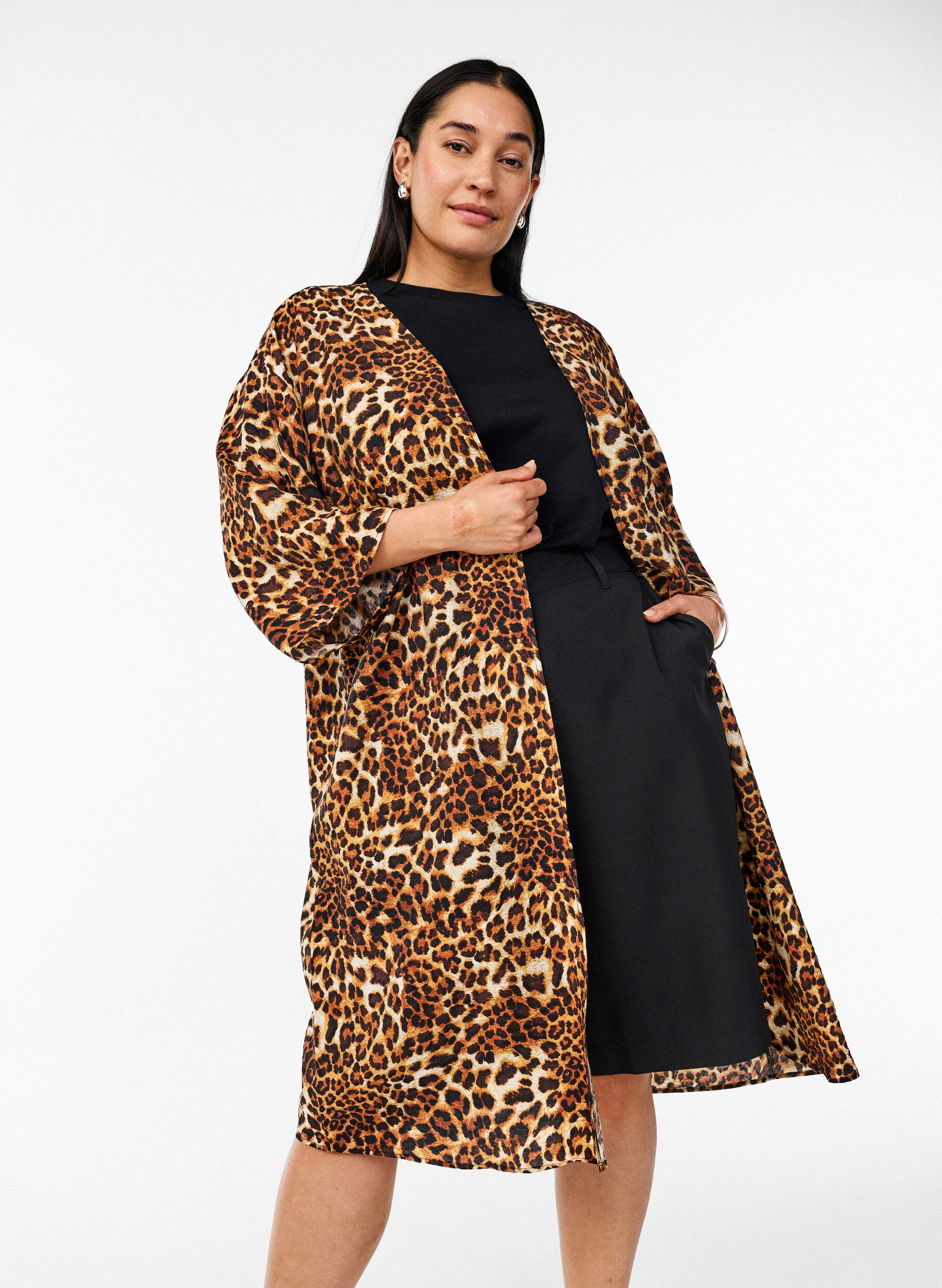 Zizzi Viskose-Kimono mit 3/4-&Auml;rmeln, Braun, Image image number 0