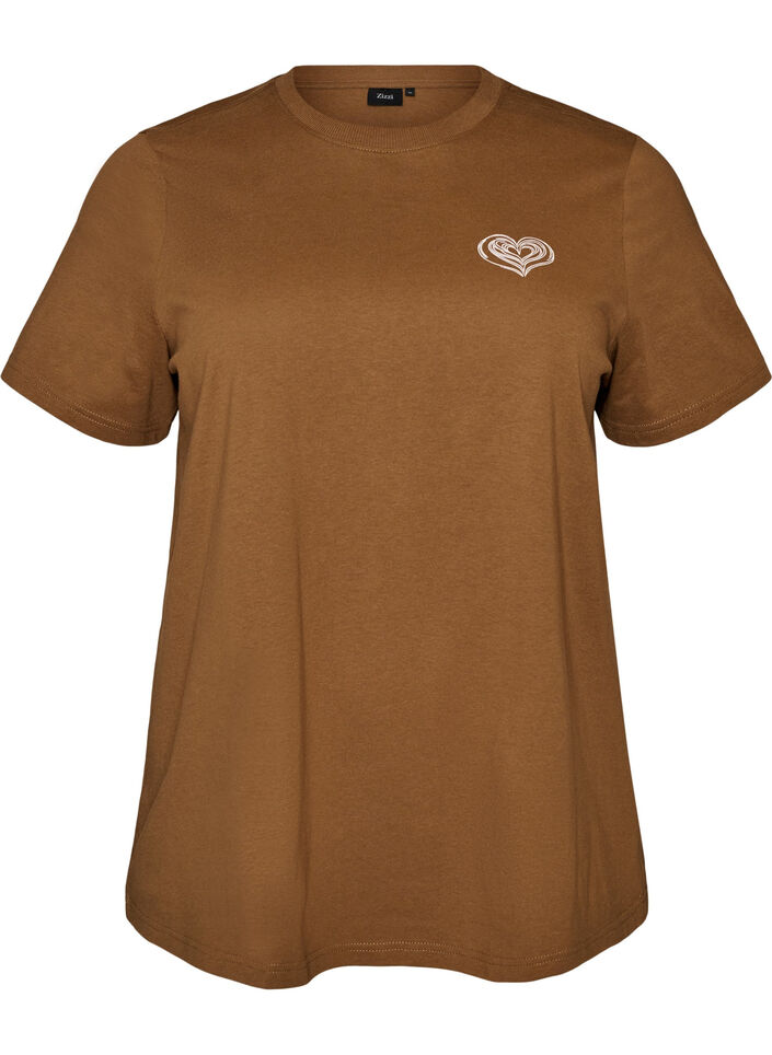 T-Shirt aus Baumwolle mit Print, Braun, Packshot image number 0