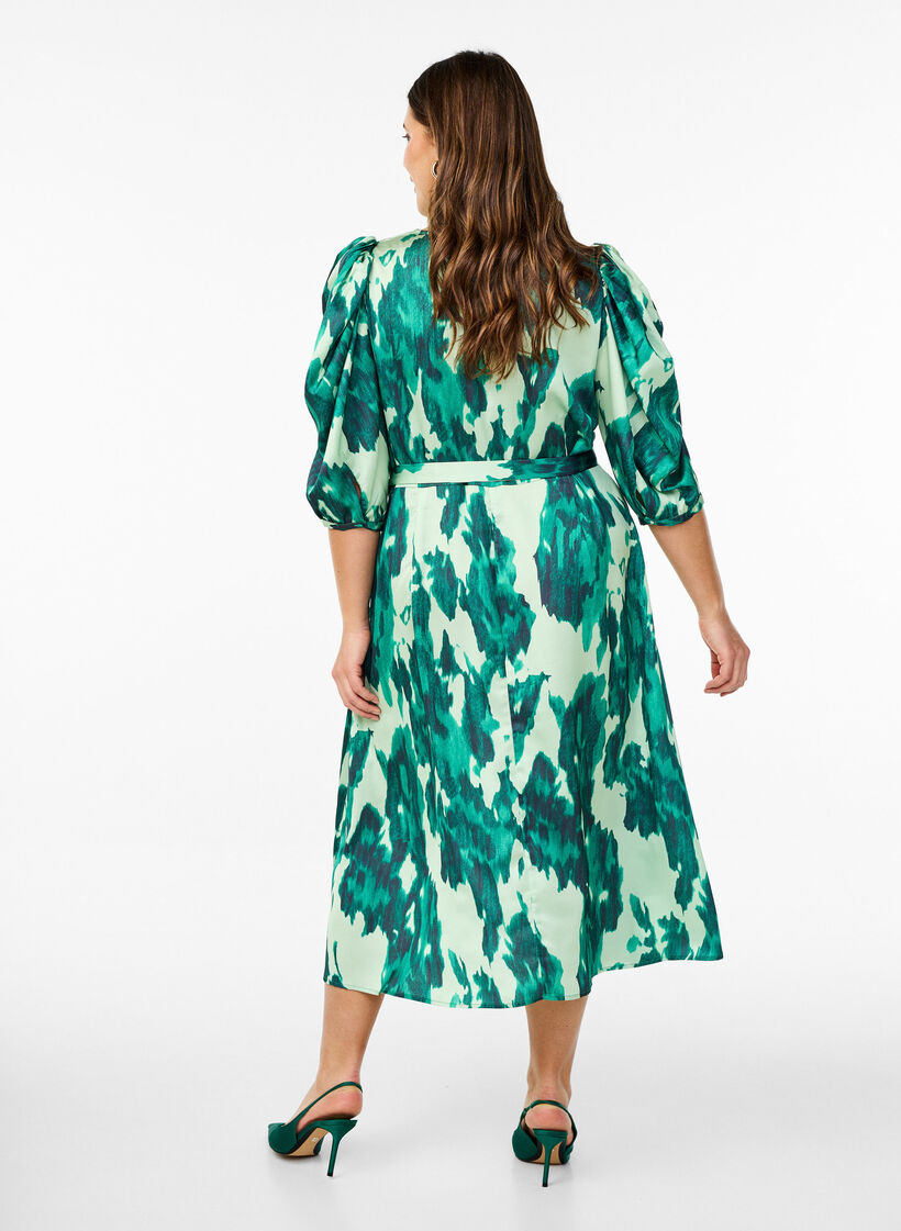 Partykleid mit kurzen &Auml;rmeln und Bindeg&uuml;rtel, Gr&uuml;n, Model image number 1