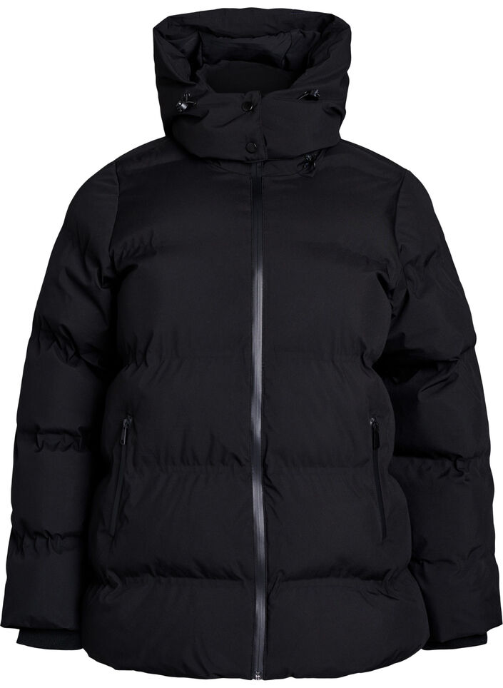 Kurze Steppjacke mit abnehmbarer Kapuze, Schwarz, Packshot image number 0