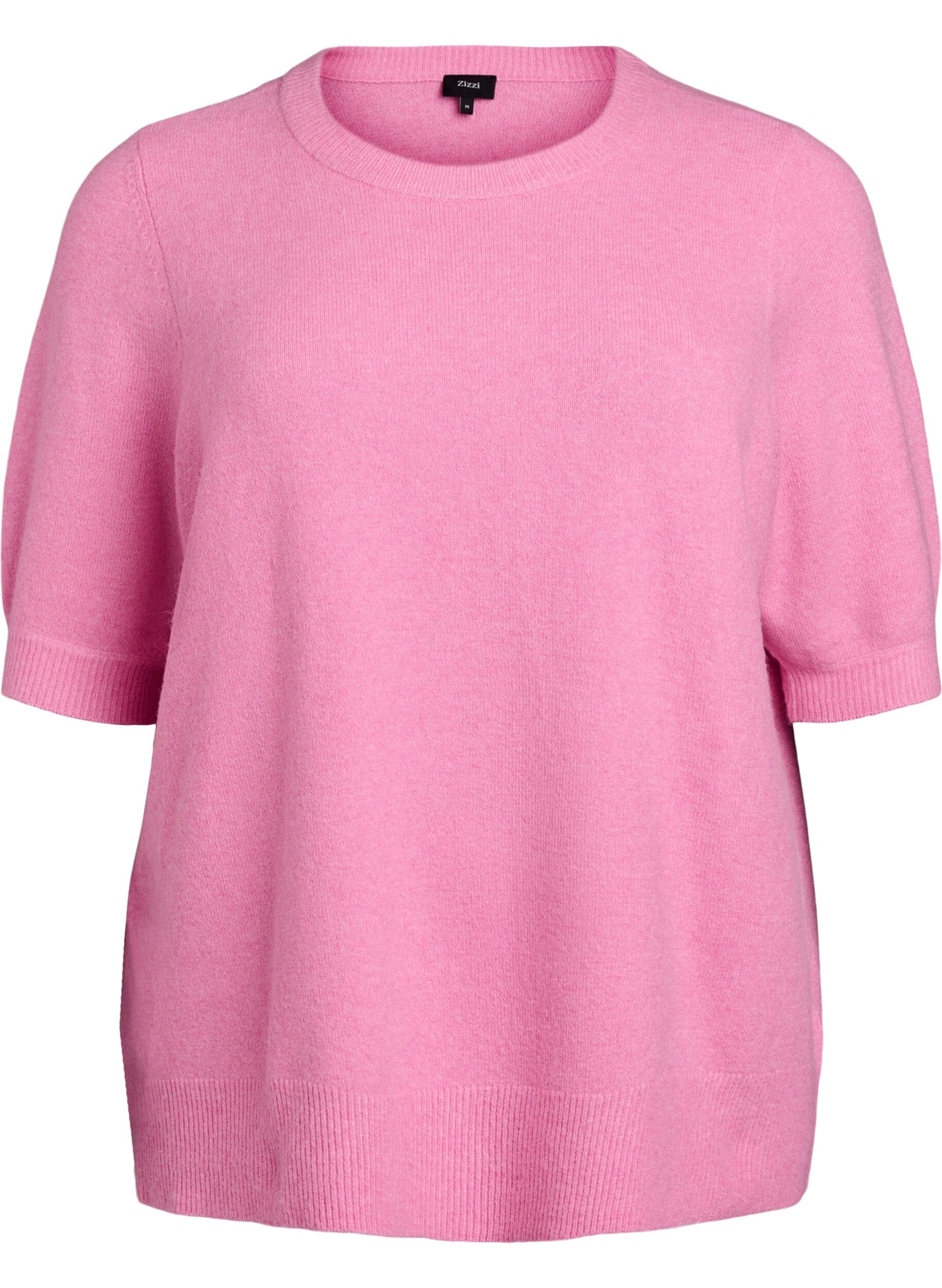 Zizzi Bluse aus Strick mit kurzen &Auml;rmeln, Pink, Packshot image number 0