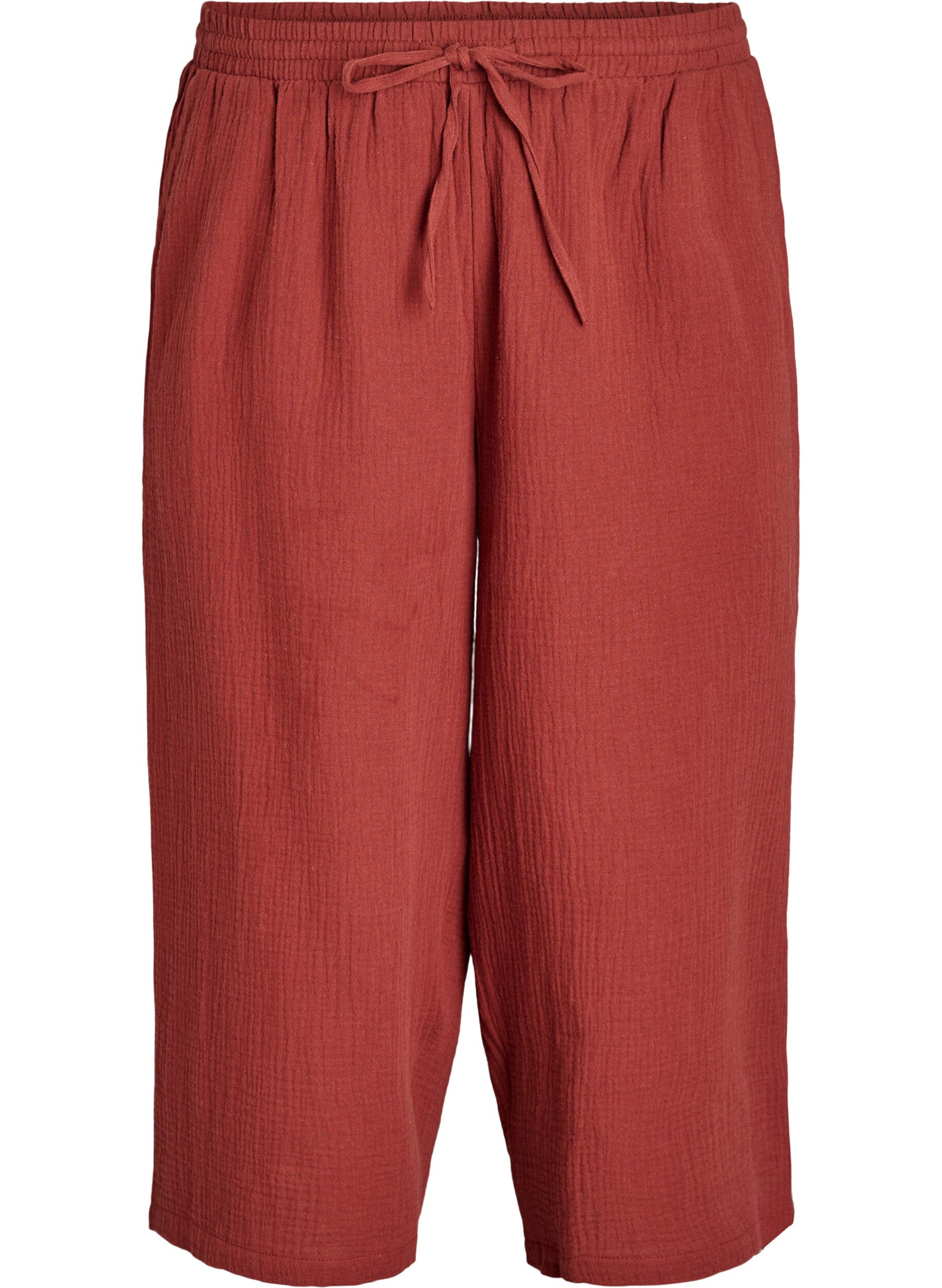 Zizzi Culotte-Hose aus Baumwollmusselin mit hohem Bund., Rot, Packshot image number 0