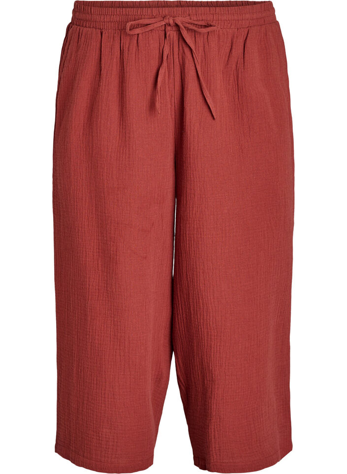 Culotte-Hose aus Baumwollmusselin mit hohem Bund., Rot, Packshot image number 0