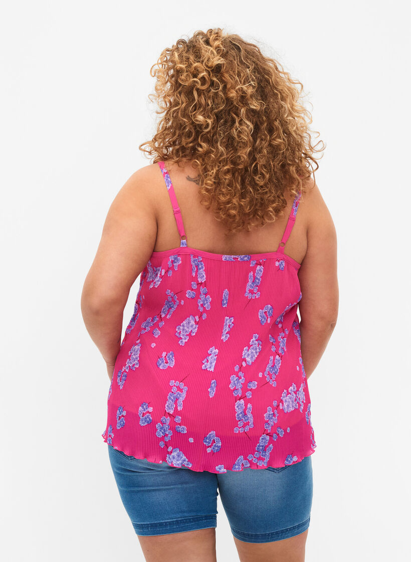 Plissiertes ärmelloses Top, Beetroot Purple AOP, Model image number 1