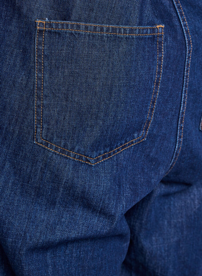 Denim-Jumpsuit mit kurzen &Auml;rmeln und Bindeg&uuml;rtel, Blau, Packshot image number 4