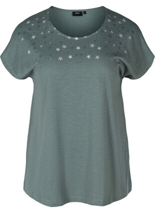 Kurzarm T-Shirt aus Baumwolle mit Sternen, Balsam Green STARS, Packshot image number 0