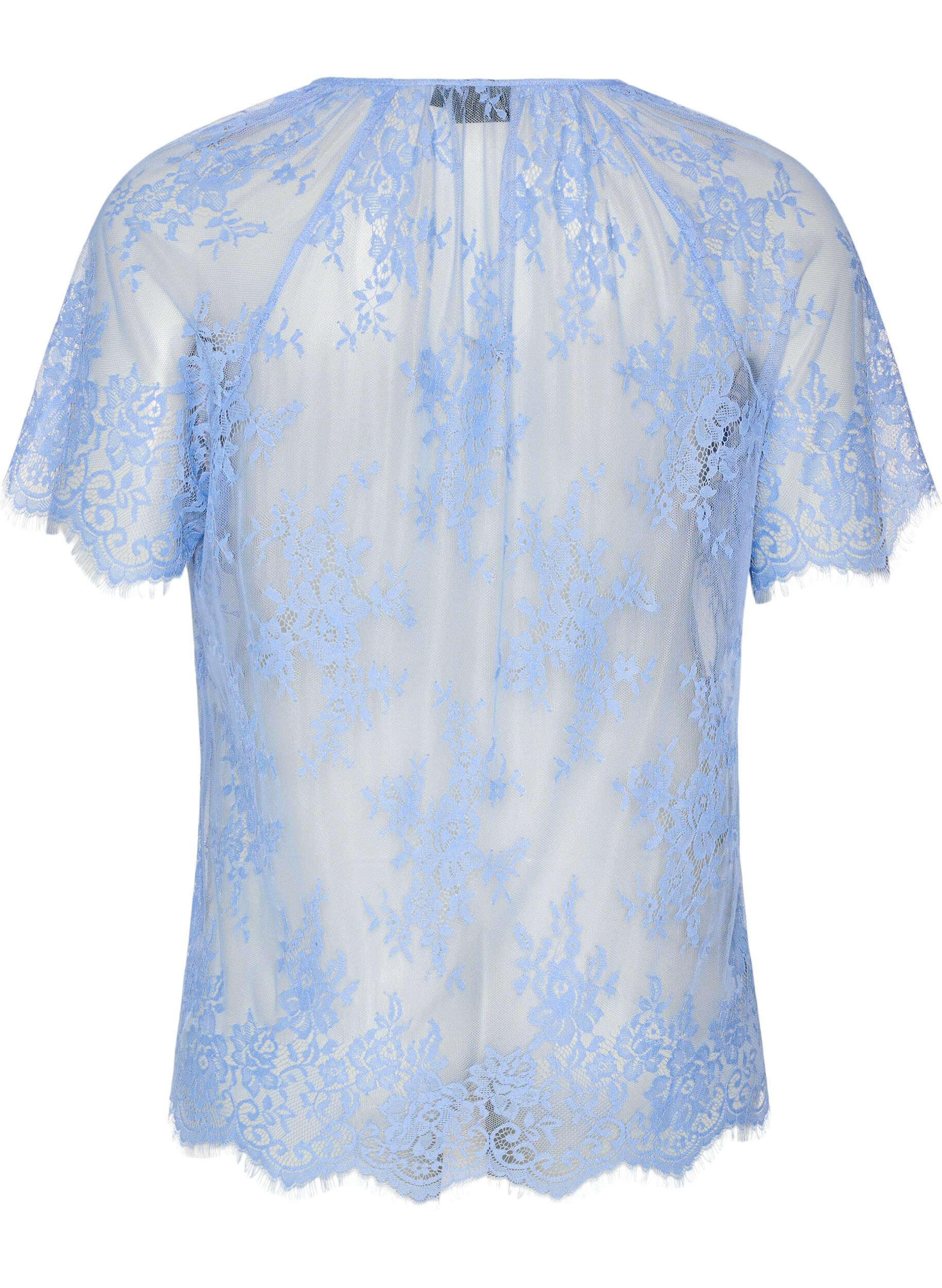 ZizziKurz&auml;rmelige Spitzenbluse mit Bindeband, lila, Packshot image number 1