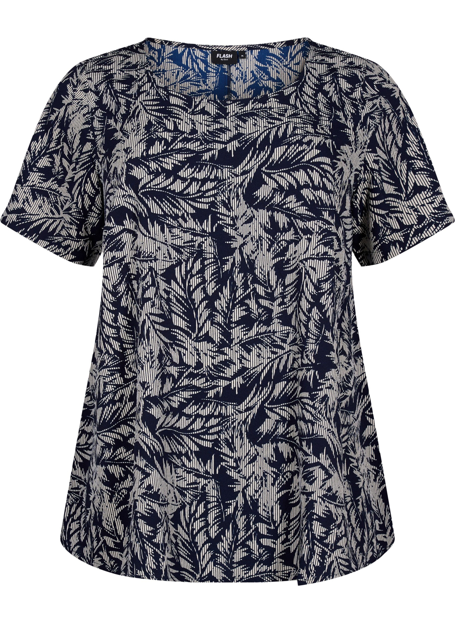 Zizzi FLASH &ndash; Kurz&auml;rmelige Bluse mit Print, Off White Blue Leaf, Packshot image number 0