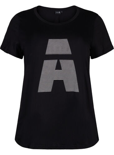 Trainings-T-Shirt mit Print, Black w. stripe A, Packshot image number 0