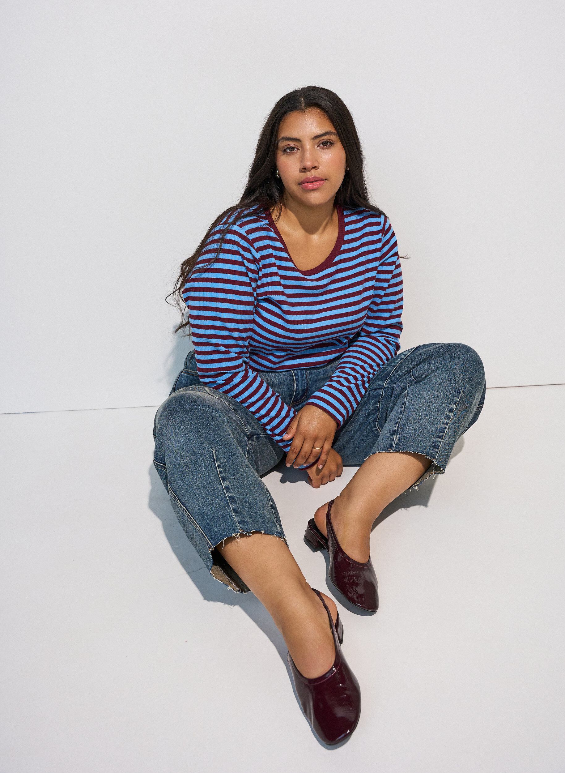 ZizziGestreifte Bluse mit langen &Auml;rmeln, Blau, Model image number 0