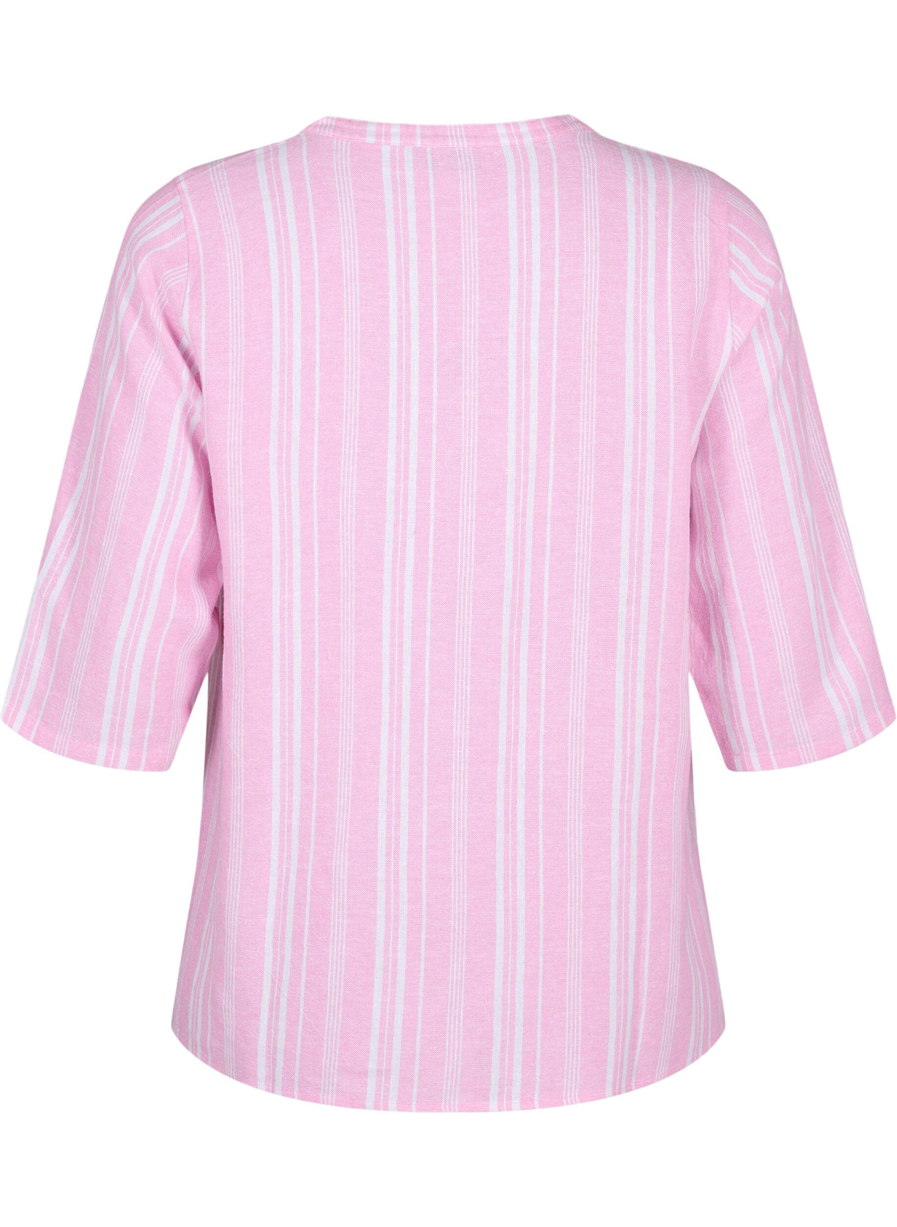 Zizzi Gestreifte Bluse aus einer Leinen-Viskose-Mischung, Pink, Packshot image number 1