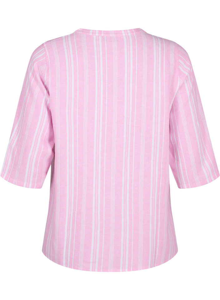 Gestreifte Bluse aus einer Leinen-Viskose-Mischung, Pink, Packshot image number 1