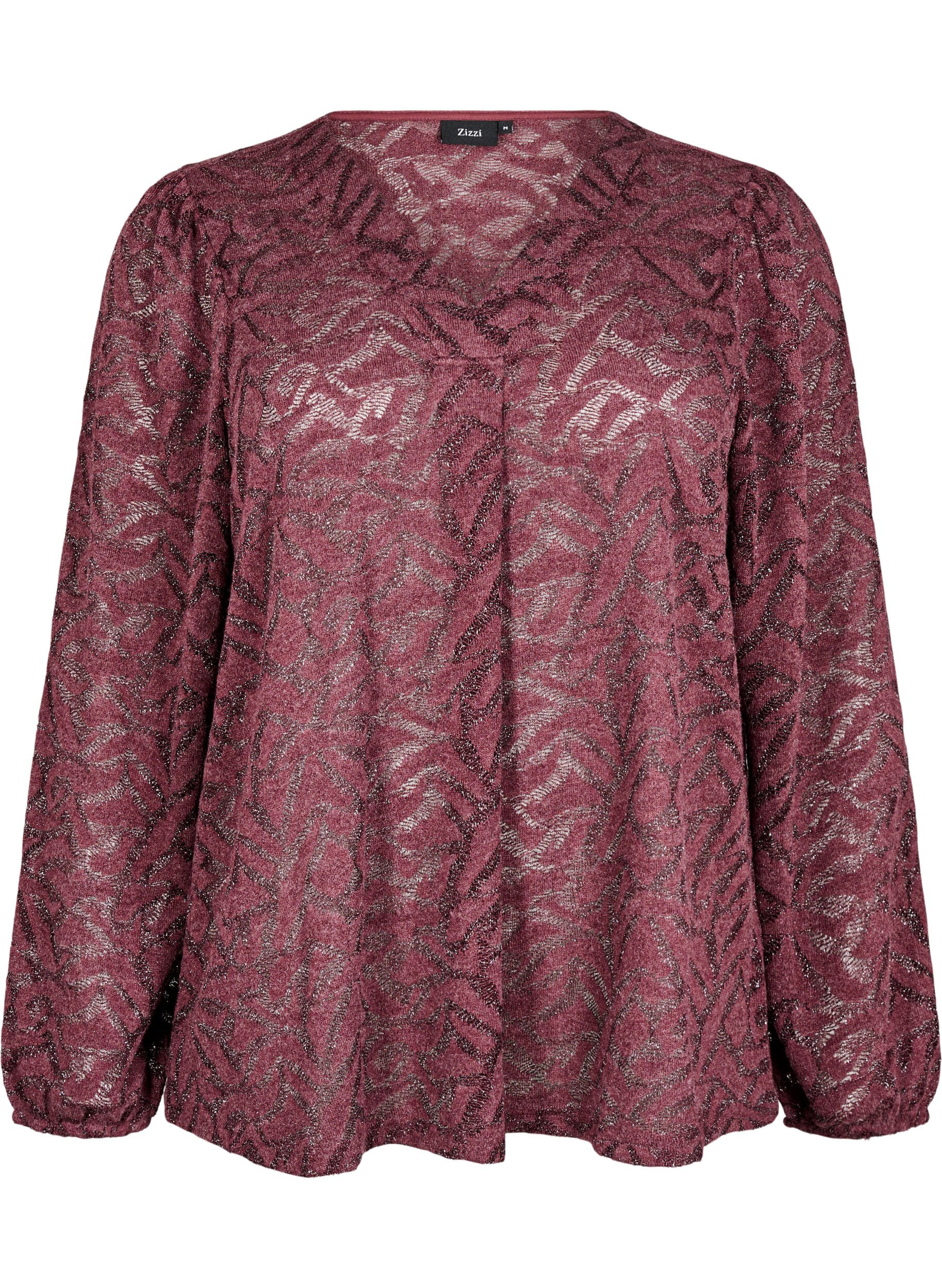Zizzi Lang&auml;rmlige Bluse mit Glitzer und Muster, Rot, Packshot image number 0