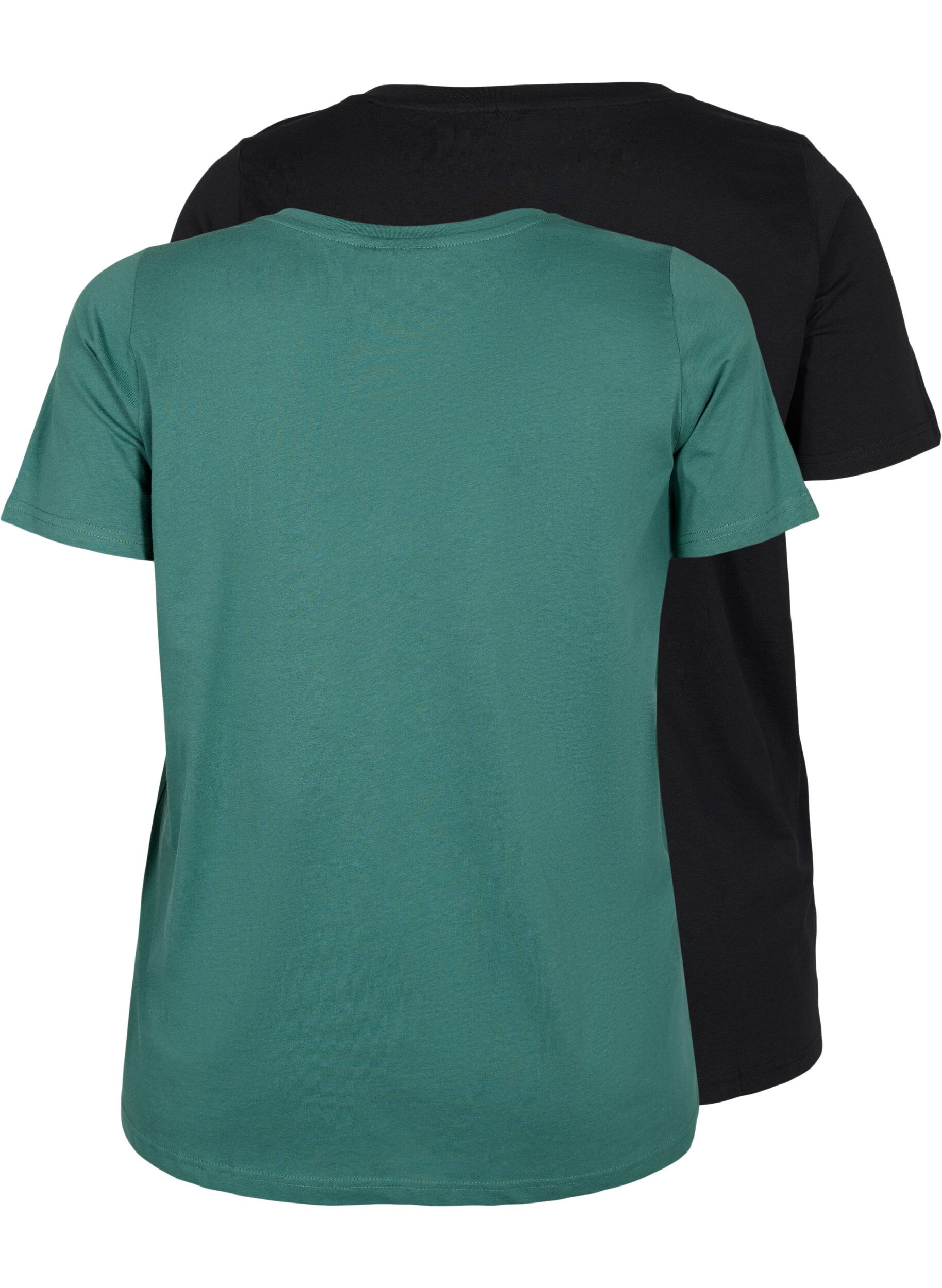 Zizzi 2er-Pack basic T-Shirts aus Baumwolle, Mallard Green/Black, Packshot image number 1