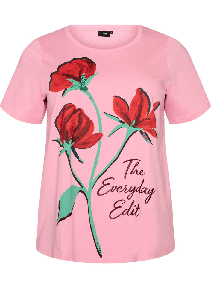 T-Shirt aus Baumwolle mit Frontprint, Pink, Packshot image number 0