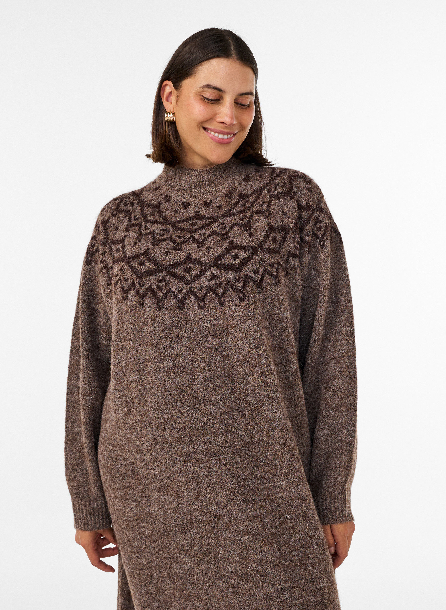 ZizziKleid aus Strick mit Jacquard-Muster, Braun, Model image number 3