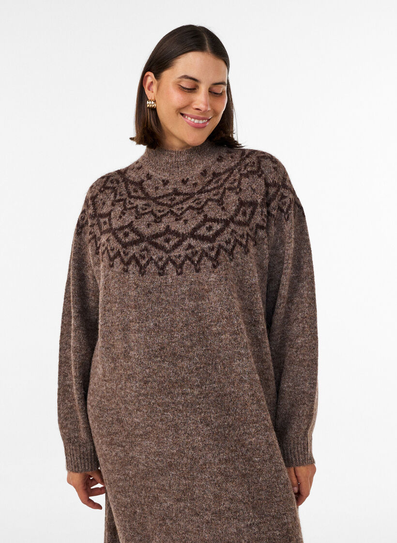 Kleid aus Strick mit Jacquard-Muster, Braun, Model image number 3