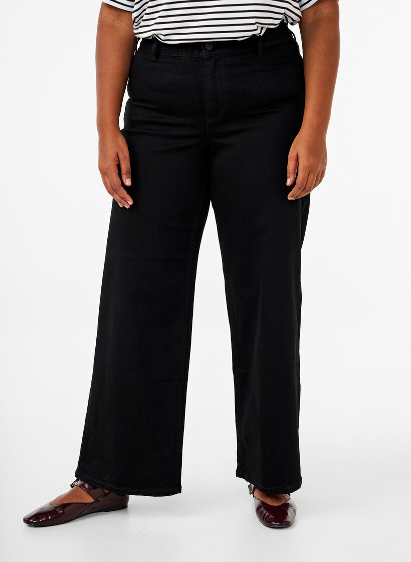 Jeans mit hoher Taille und weitem Bein, Schwarz, Model image number 2