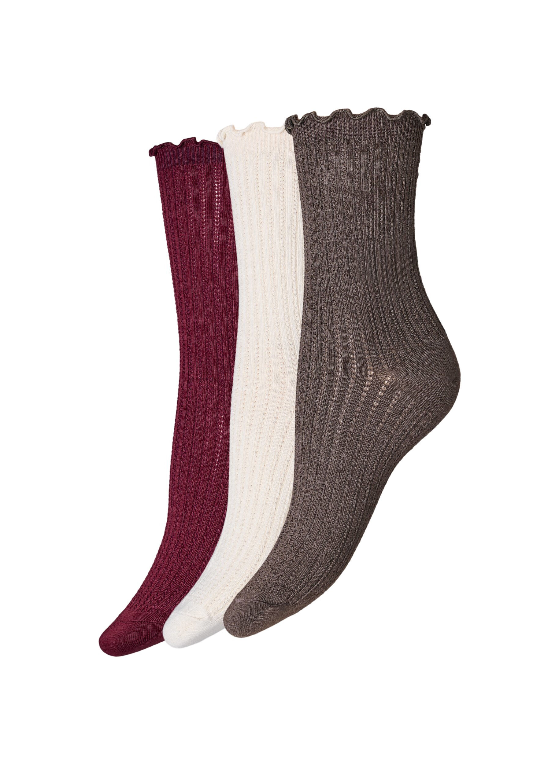 Zizzi 3er-Pack gerippte Socken mit Wellenkante, Braun, Packshot image number 0