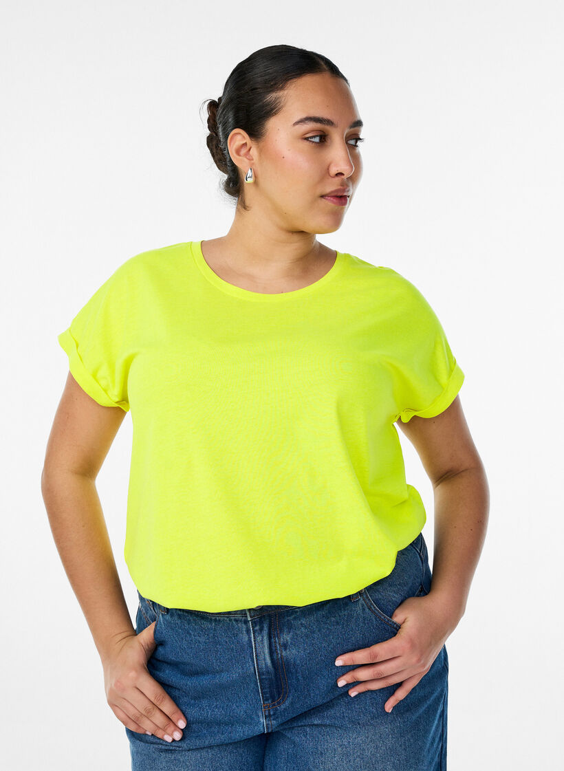 Neonfarbenes T-Shirt aus Baumwolle, Gelb, Model image number 0