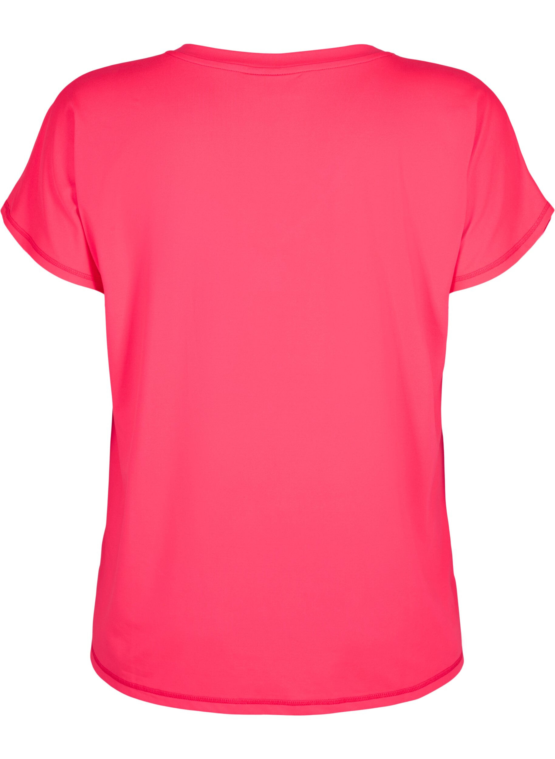 Zizzi Lockeres Trainings-T-Shirt mit V-Ausschnitt, Neon Diva Pink, Packshot image number 1