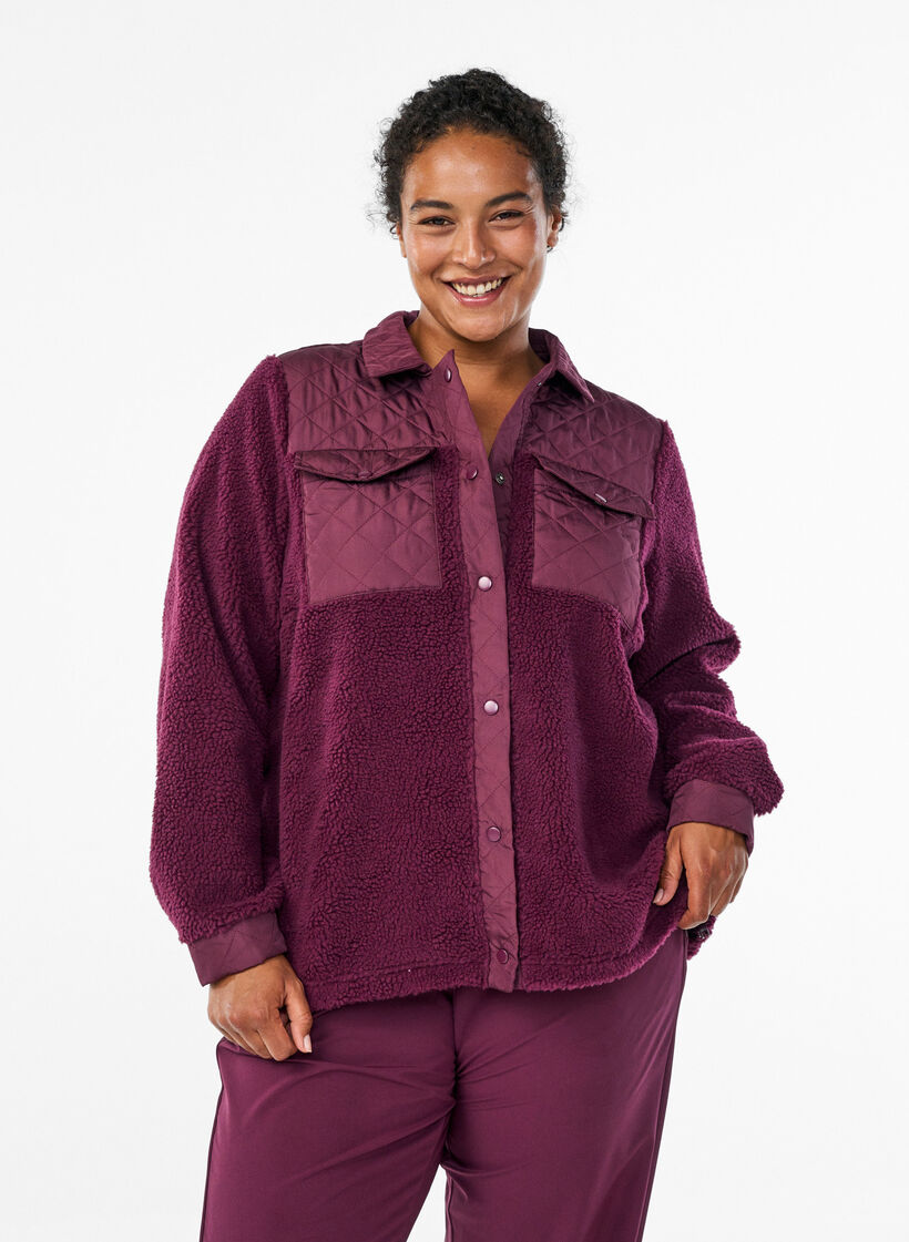 Fleecejacke mit gesteppten Details, Rot, Model image number 0