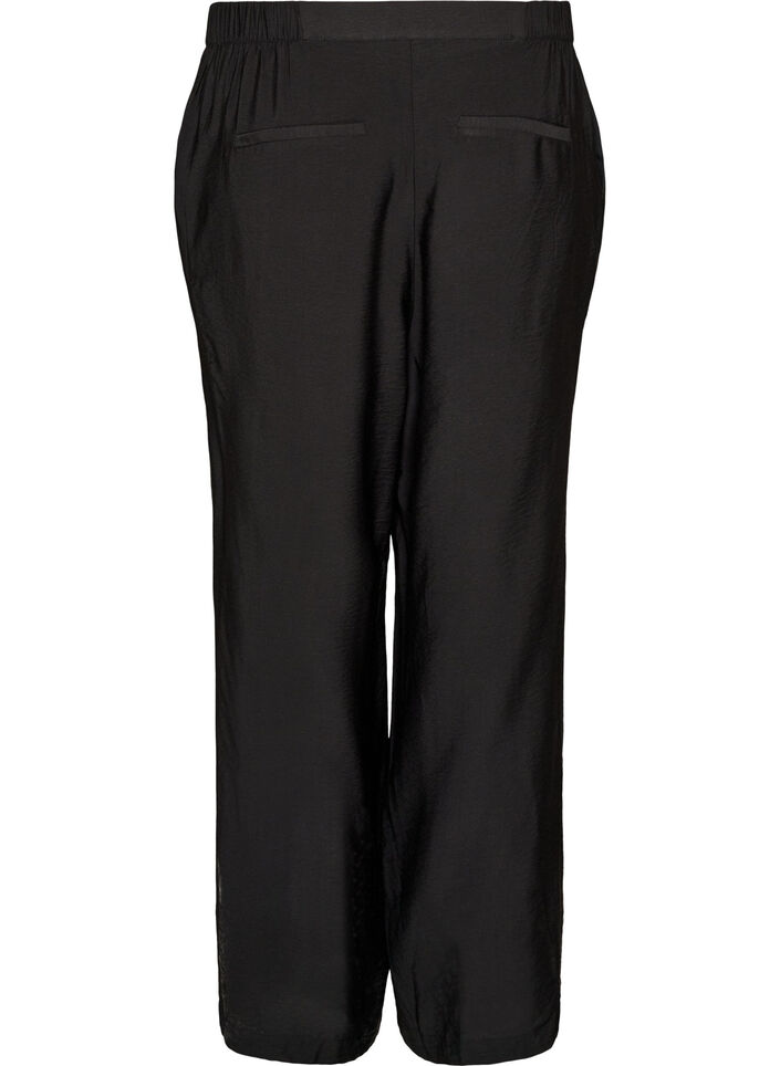 Viskosehose mit elastischem Bund und geraden Beinen, Schwarz, Packshot image number 1