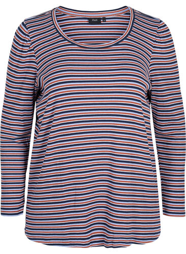 Langarm Bluse mit Streifen, Mahogany/Navy Stripe, Packshot image number 0