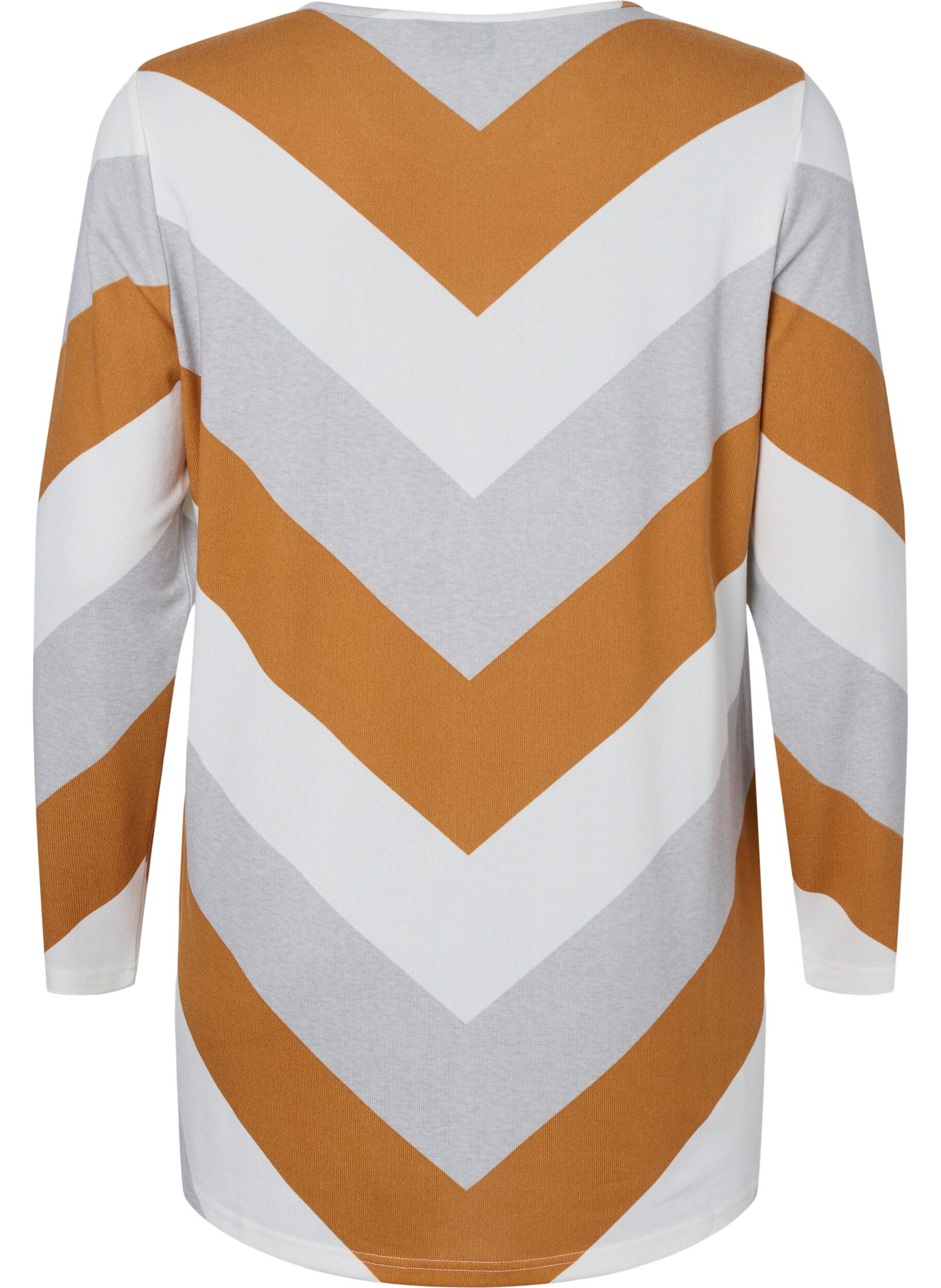 Zizzi Gemusterte Bluse mit langen &Auml;rmeln, Beige Zig Zag, Packshot image number 1