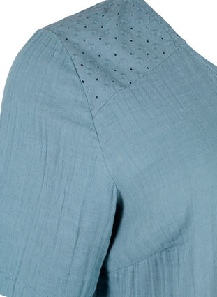 Bluse aus Baumwolle mit Stickerei und kurzen Ärmeln, Smoke Blue, Packshot image number 3