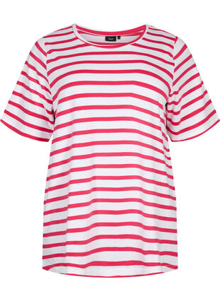 Gestreiftes T-Shirt aus biologischer Baumwolle, Bright Rose Stripes, Packshot image number 0