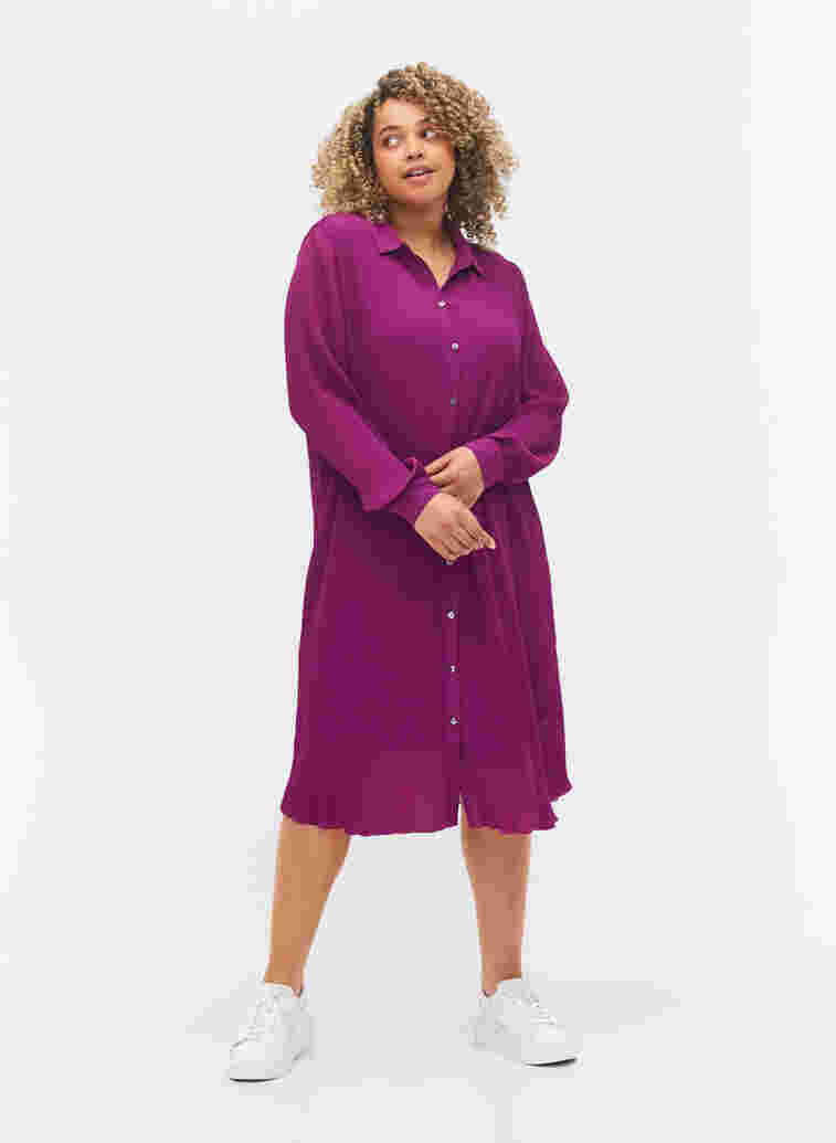 Plissiertes Hemdkleid mit Schnürung, Grape Juice, Model image number 2