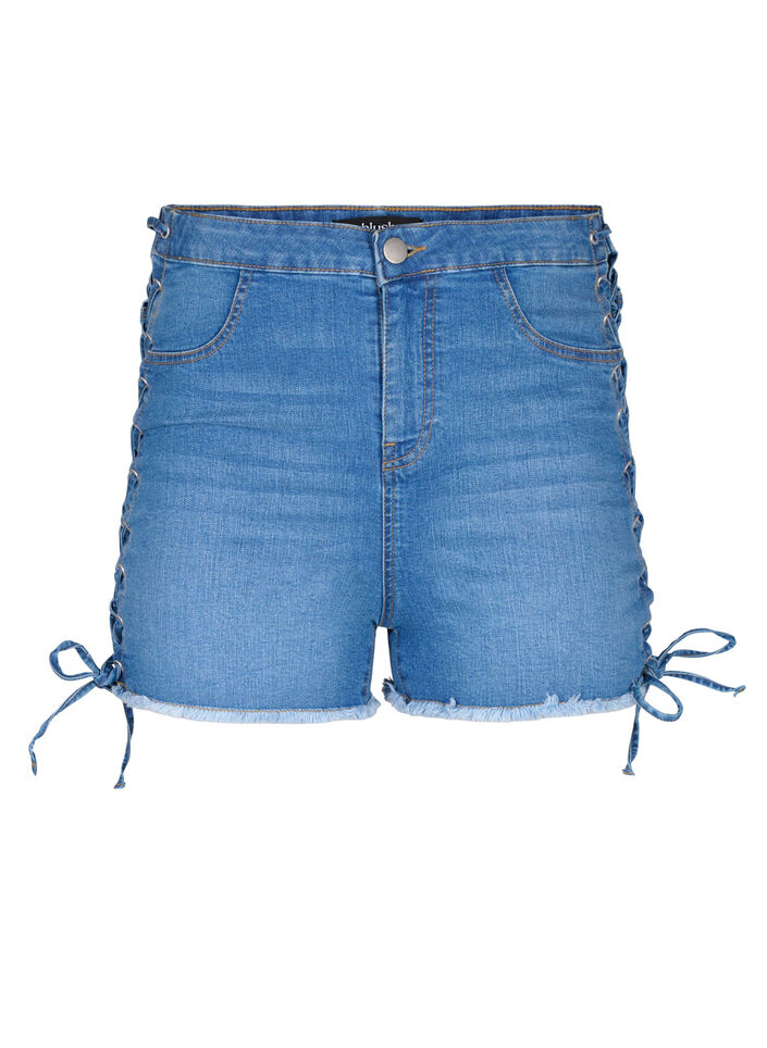 Denim-Shorts mit Schnürdetails, Blue Denim, Packshot image number 0