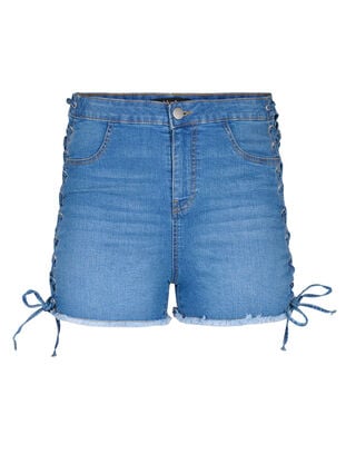 Denim-Shorts mit Schnürdetails, Blue Denim, Packshot image number 0