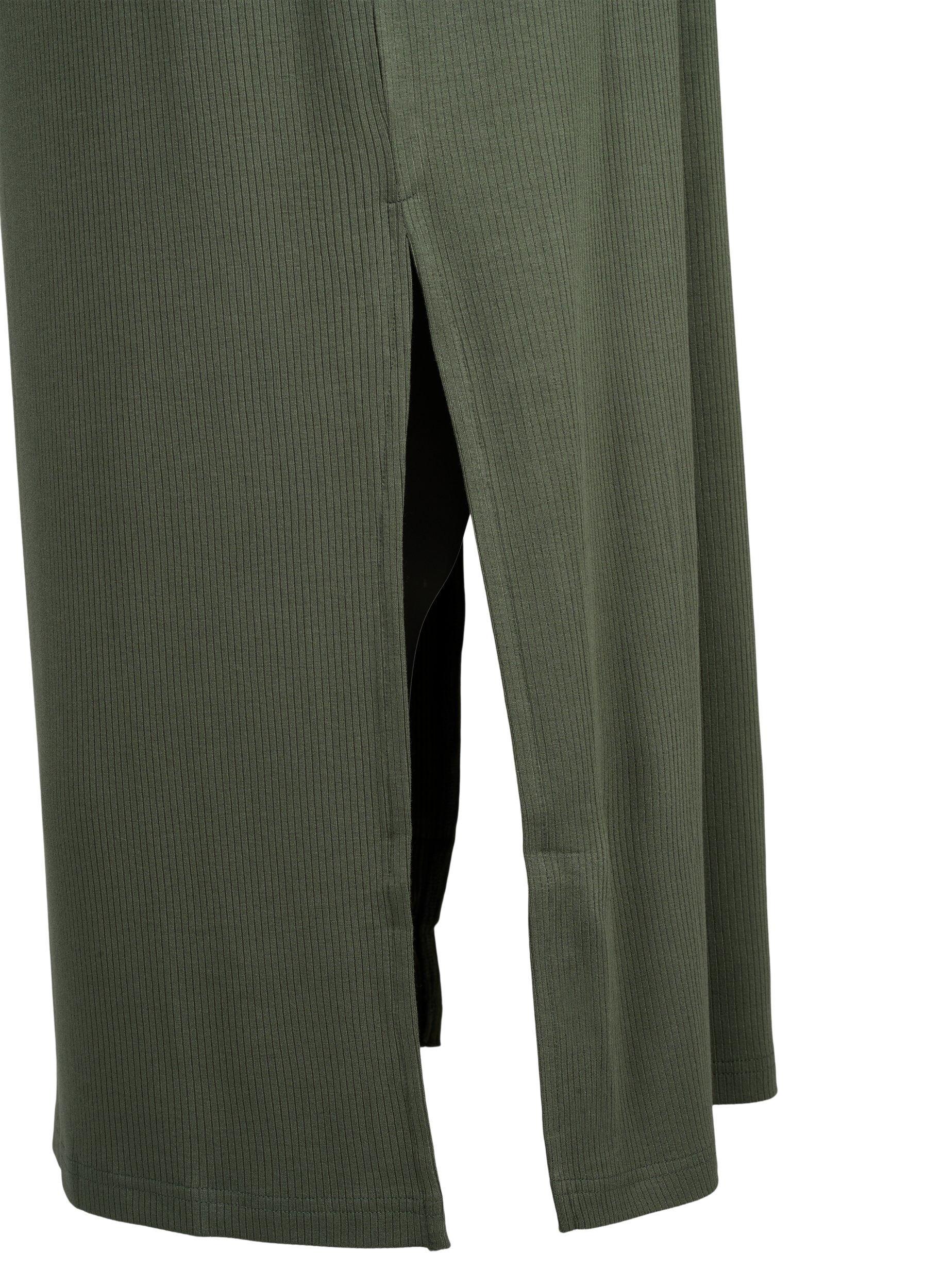 Zizzi &Auml;rmelloses geripptes Kleid aus Viskose, Gr&uuml;n, Packshot image number 3