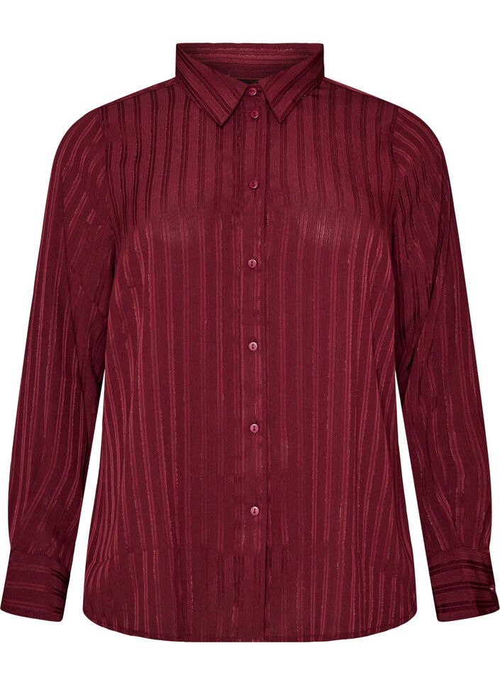 Bluse mit Strukturstreifen und Glitzerf&auml;den, Rot, Packshot image number 0