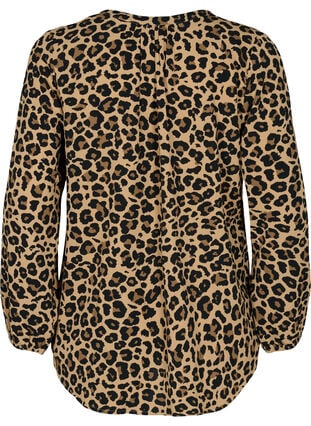 Langarm Bluse mit Leoparden-Print und V-Ausschnitt, Leopard, Packshot image number 1
