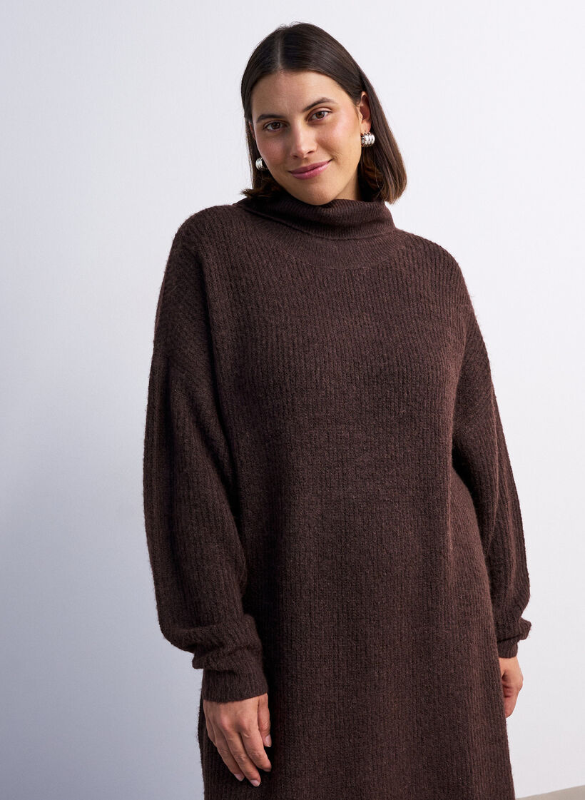 Strickkleid mit Rollkragen, Braun, Model image number 3
