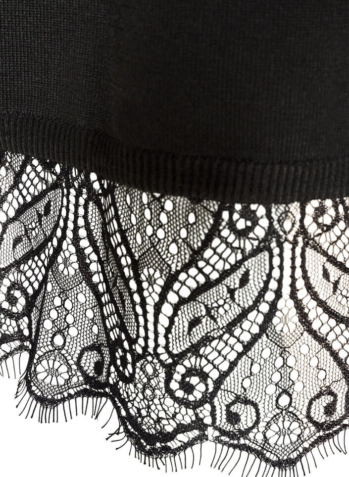 Kurzes Kleid aus Strick mit Spitzensaum, Schwarz, Packshot image number 3